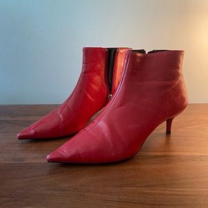 Zara - Red Kitten-Heel Booties - Size: 39